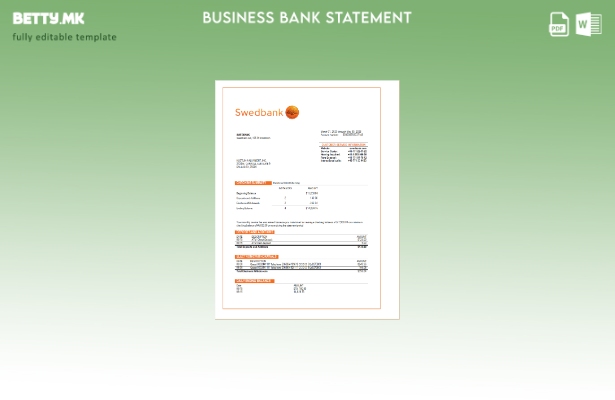 модерен стил на Swedbank деловен извештај за проверка на сметката Word и PDF Шаб
